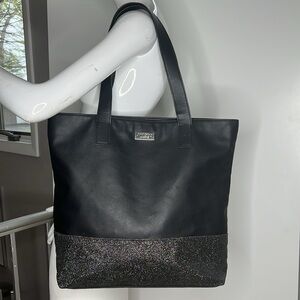 Jimmy Choo Large Zip Top Closure Shoulder Bag Tote PVC Black Glitter Base